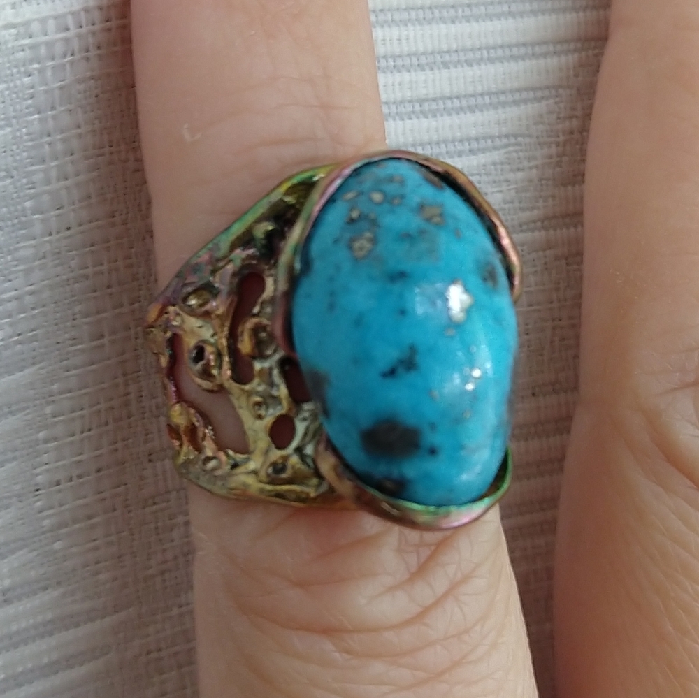 Unique natural turquoise sterling silver ring - Picture 2 of 8